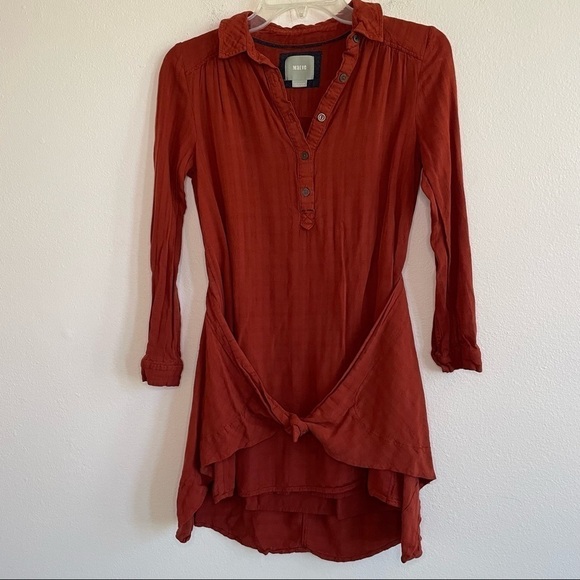 MAEVE RUST BLOOMSBURY TIE SHIRT DRESS - Picture 2 of 7